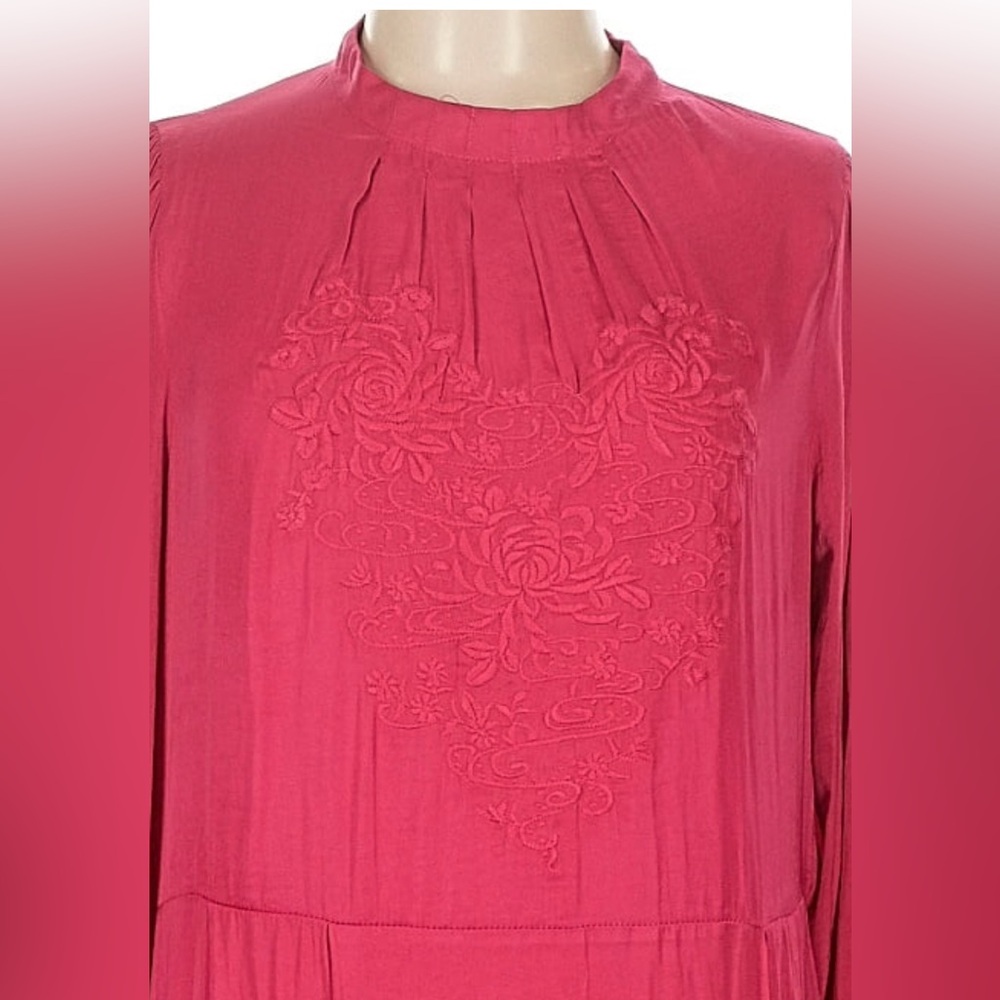 Free People Embroidered Tunic Dress Pink Boho Longline Side Slit Size L - Picture 4 of 7